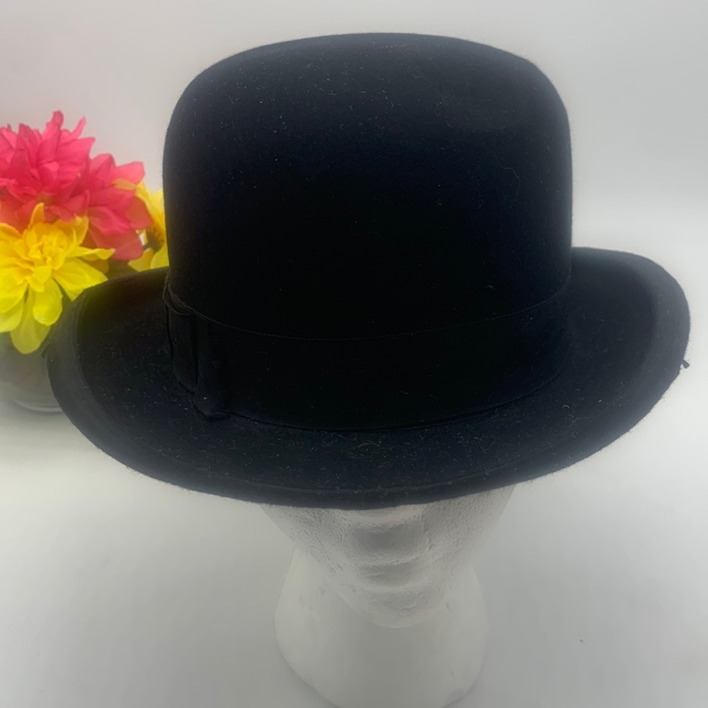 Mallory Aristocrat Vintage Black Wool Bowler Hat Steampunk  Size 6 7/8 HT4332